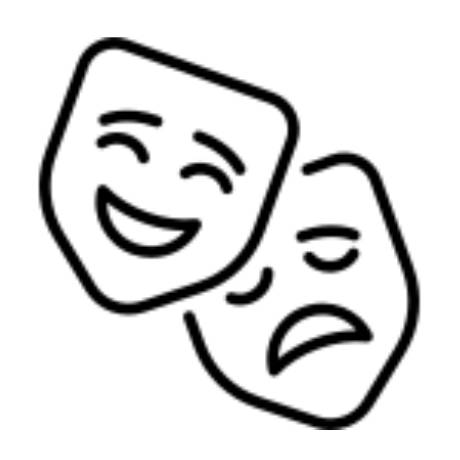 Two theater masks, one smiling, one laughing